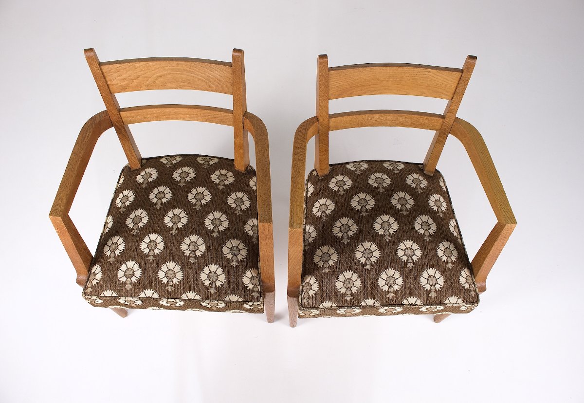 Two Oak Armchairs, René-jean Caillette, France, 1950s.-photo-2