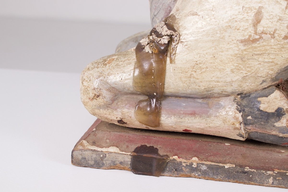 Sculpture de chèvre en bois polychrome, Inde, fin XIX ème.-photo-2