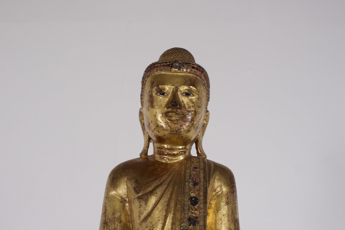 Antique Carved Wooden Buddha Statue, Burma.-photo-2