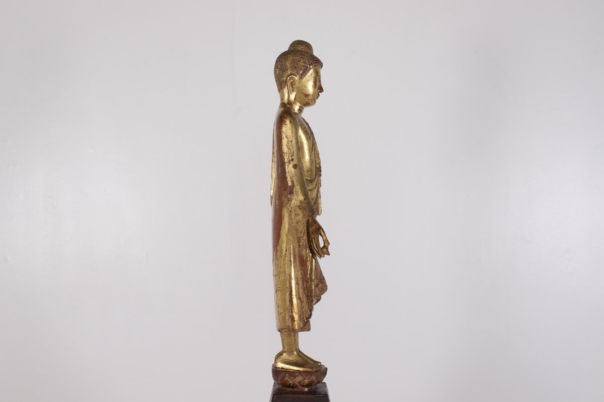 Antique Carved Wooden Buddha Statue, Burma.-photo-3