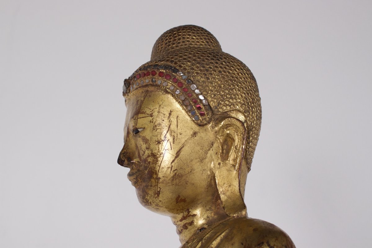 Antique Carved Wooden Buddha Statue, Burma.-photo-1