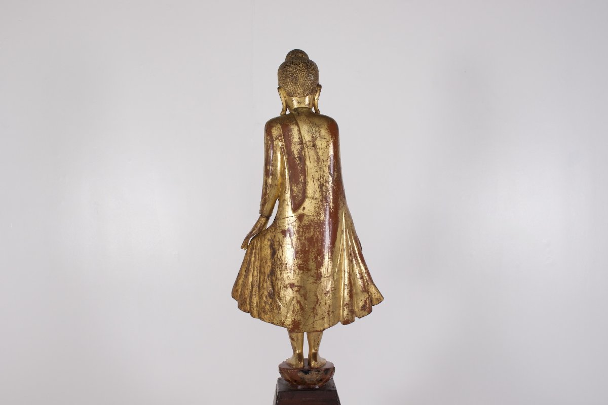 Antique Carved Wooden Buddha Statue, Burma.-photo-2