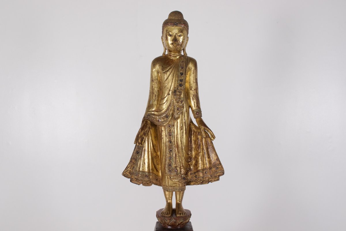 Antique Carved Wooden Buddha Statue, Burma.