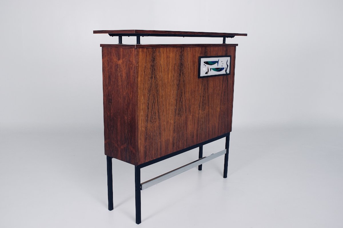 A Modernist-style Rosewood Bar With Lighting, From The 50s.