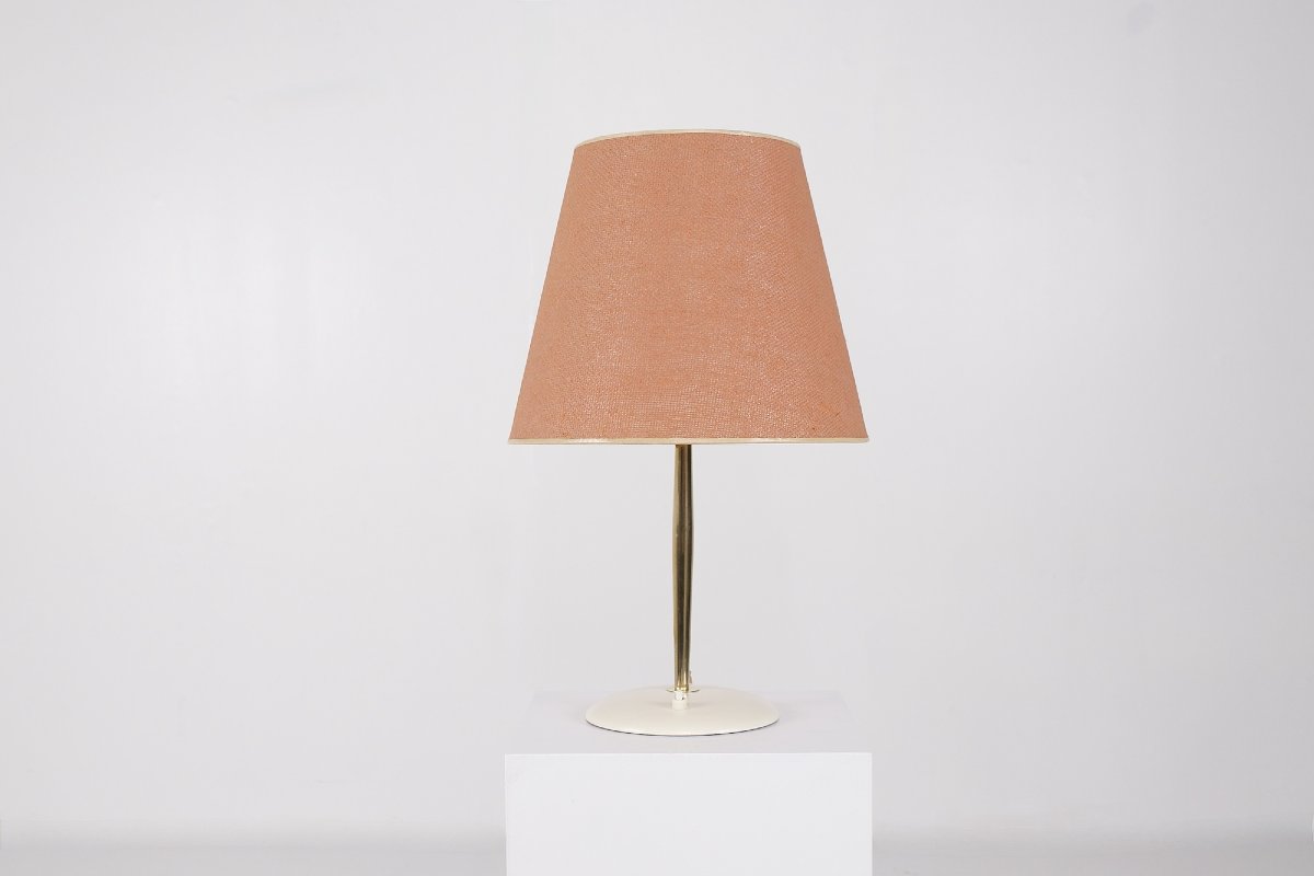 Lampe de bureau en toile et laiton, années 1950.-photo-2