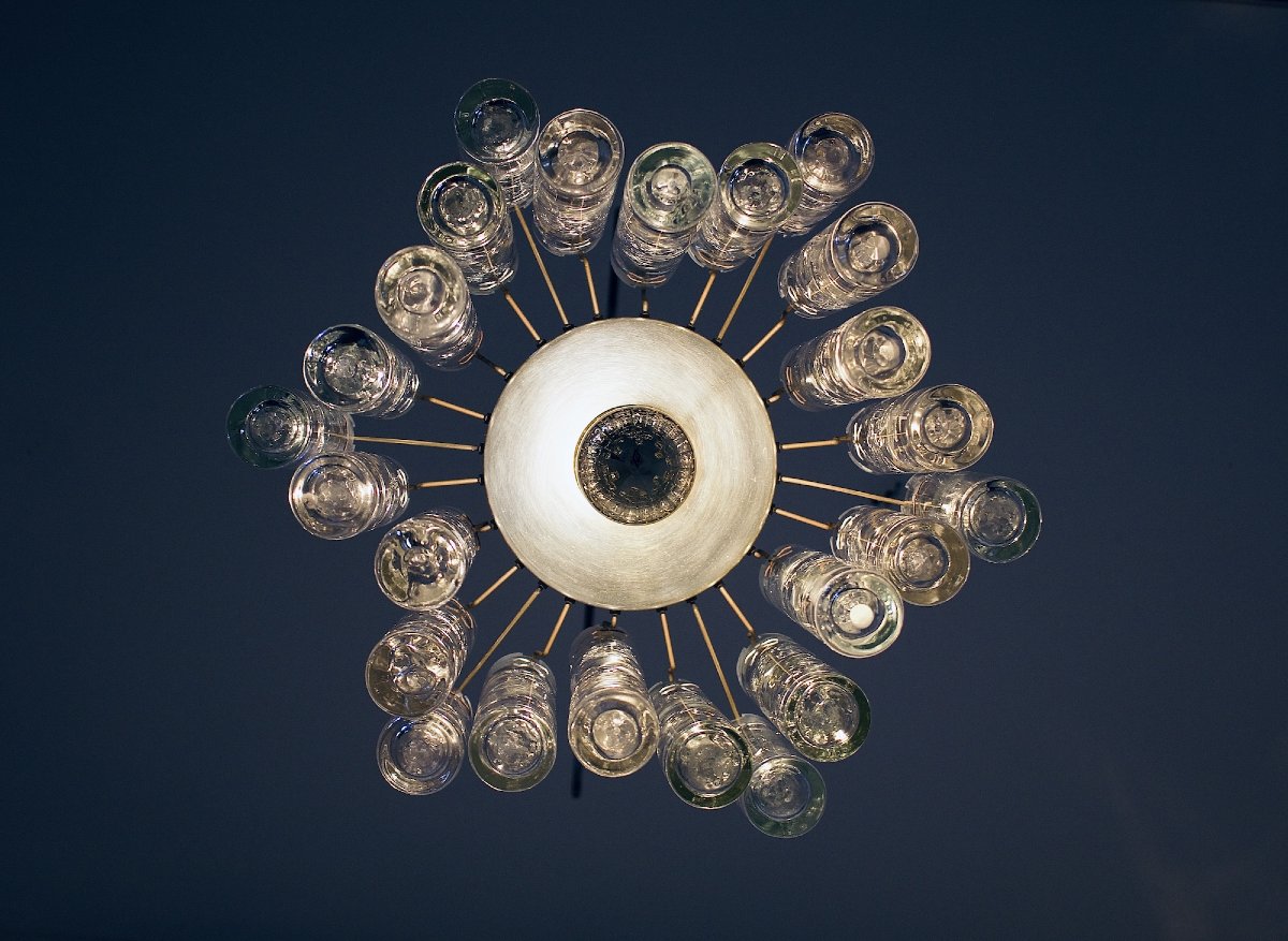 A 1970s Chandelier Made Of Glass And Brass.-photo-2