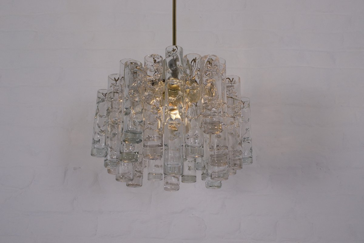A 1970s Chandelier Made Of Glass And Brass.-photo-4