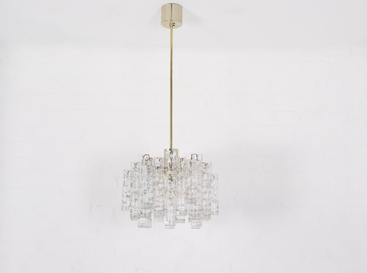 A 1970s Chandelier Made Of Glass And Brass.-photo-1
