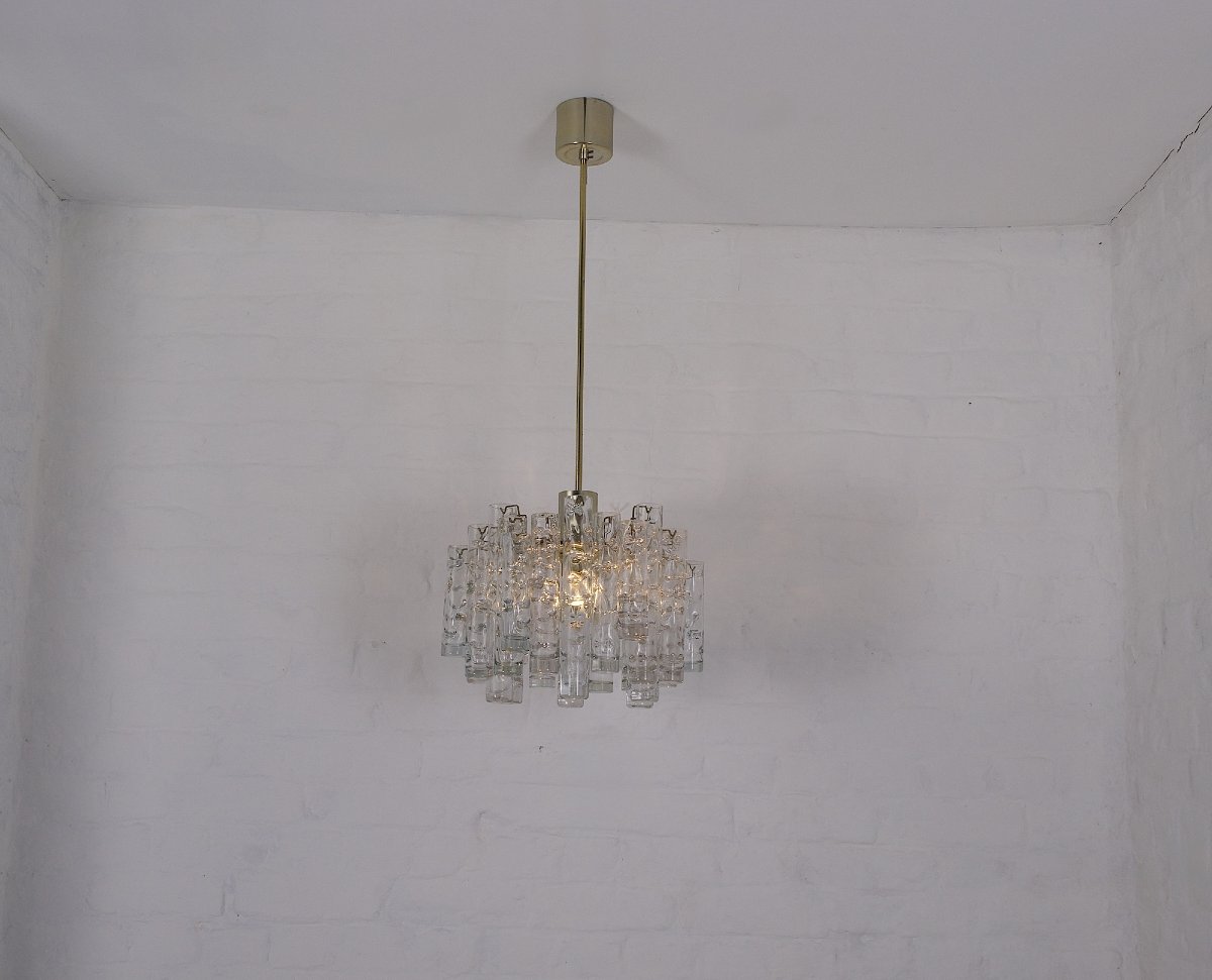 A 1970s Chandelier Made Of Glass And Brass.-photo-2