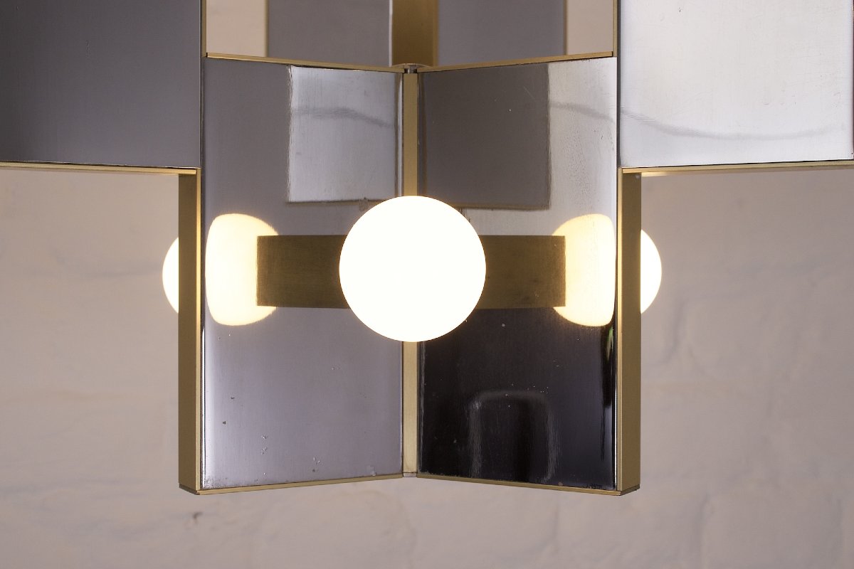 Suspension en laiton et chrome miroir, Gaetano Sciolari.-photo-3
