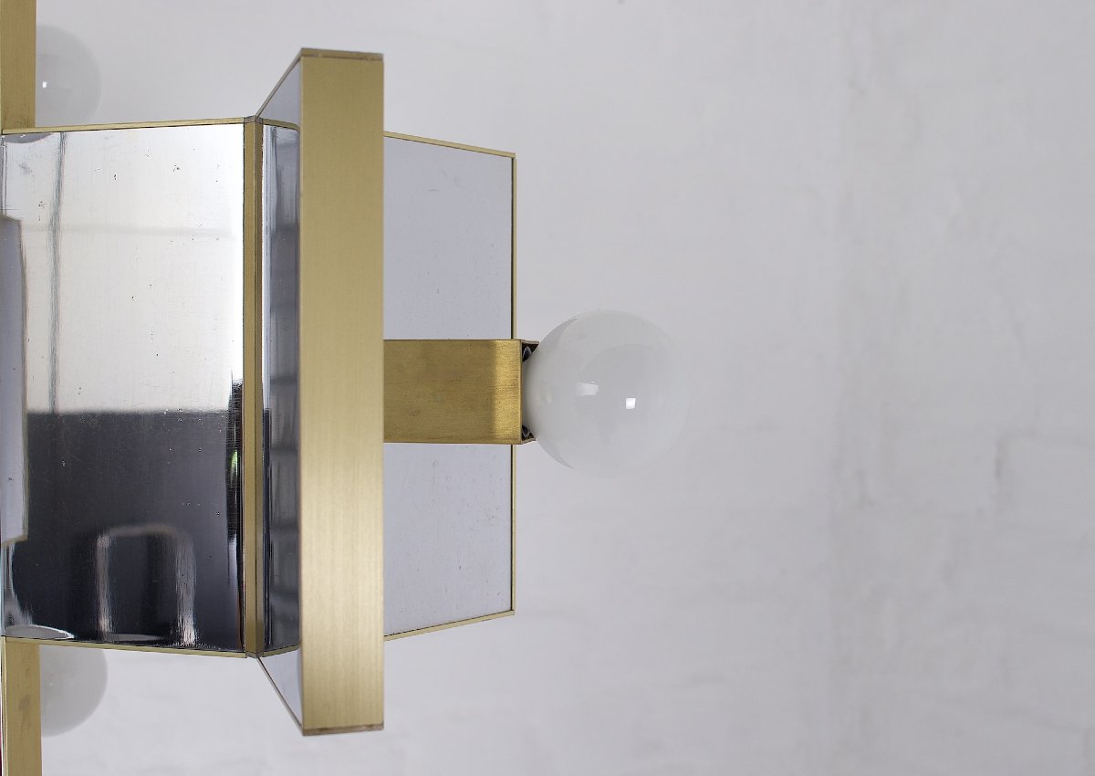 Suspension en laiton et chrome miroir, Gaetano Sciolari.-photo-2