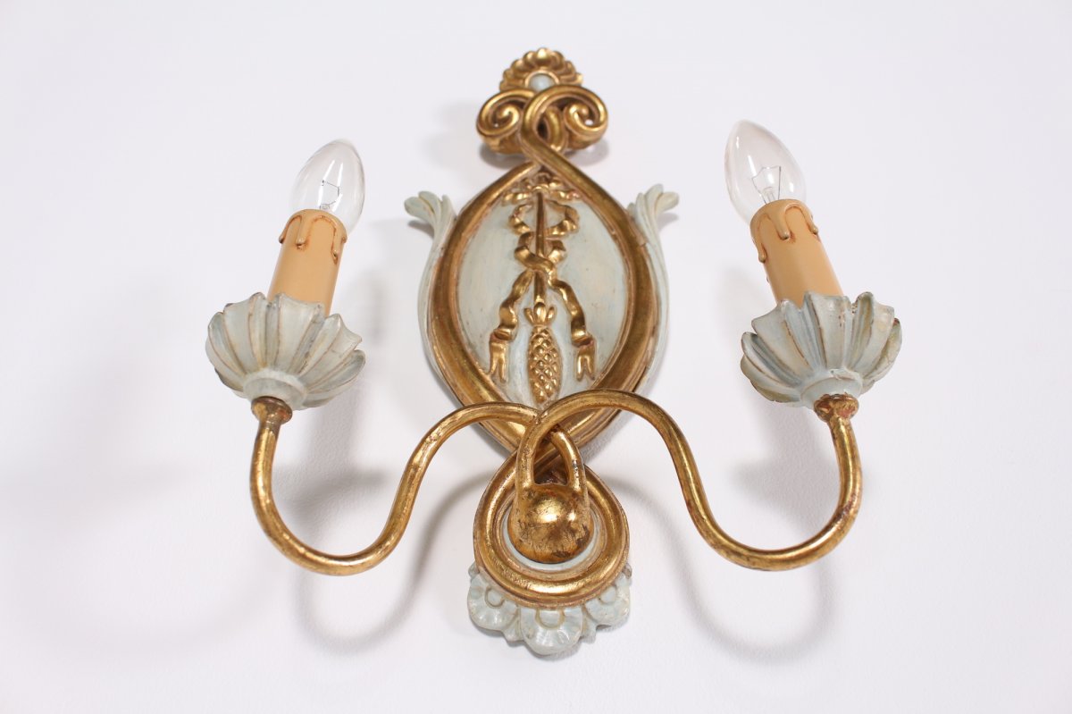 Pair Of Wall Lights In Golden Wood Louis XVI Style-photo-4