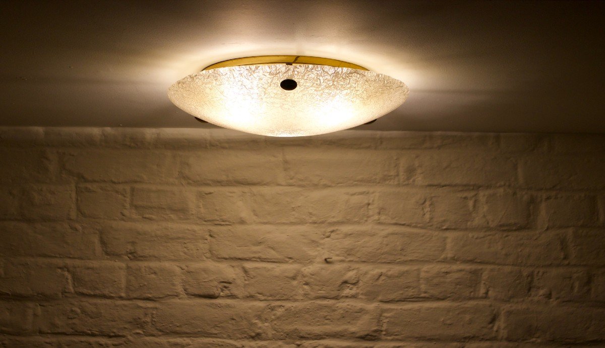 Filigree Glass & Brass Ceiling Lamp.-photo-2