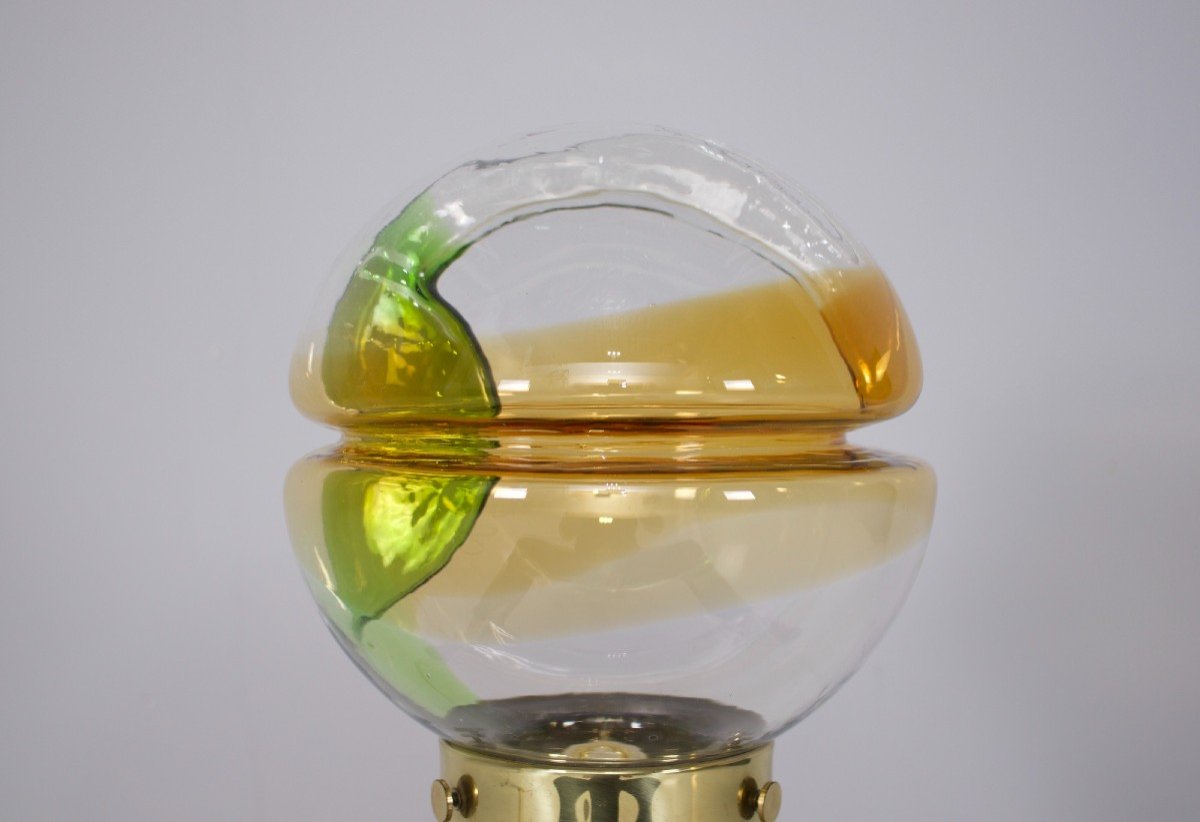 Kaiser Lamp Brass Blown Glass & Amber-photo-3