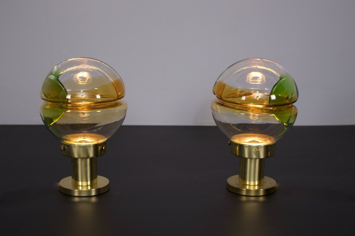 Kaiser Lamp Brass Blown Glass & Amber-photo-2