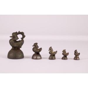 5 Bronze Opium Weight Bird Hintha Burma Myanmar.