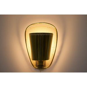 Jacques Biny Style Perforated Brass Wall Lamp.