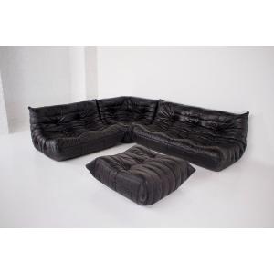 Sofa Set “togo” En Cuir Noir, Ligne Roset.