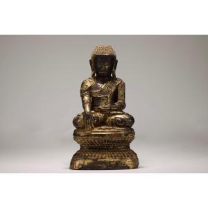 Bouddha Shakyamuni Shan En Bois Doré