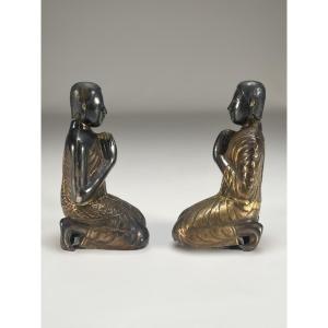 Pair Of Worshipers In Silver, Siam.