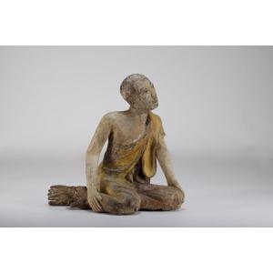 Adorant Birman En Bois Sculpt&eacute;.