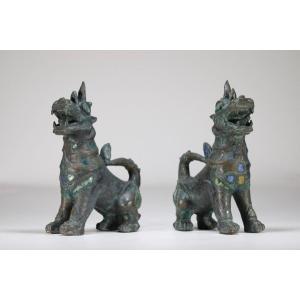 Pair Of Bronze Guardian Lions