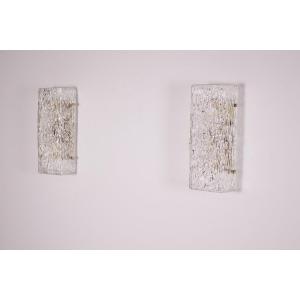 Pair Of Large “ice Glass” Wall Sconces, Kalmar.