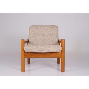 Fauteuil en teck et laine, Danemark, années 70/80.