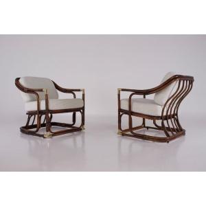 Pair Of Gilles Sermadiras Bamboo Armchairs