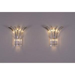 Pair Of Alberto Donà Wall Lights In Murano Crystal