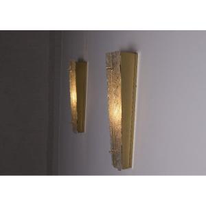 Paire De Grandes Appliques « Feuilles » En Murano, Barovier Toso.