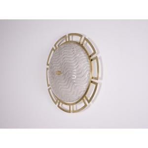 Grande Applique / Plafonnier »soleil » En Laiton Et Murano