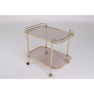 Trolley en verre fumé et laiton doré, années 70.
