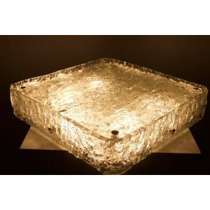 Large Square Ceiling Light In Murano Ice Glass