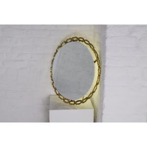 Miroir Lumineux Rond à Boucles de Laiton