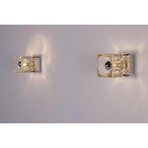 Paire d'Appliques en Verre Ice Cube