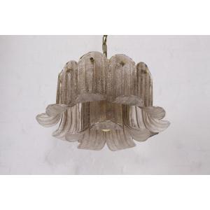 Mazzega, Pendant Light With Petals In Gold Murano Glass
