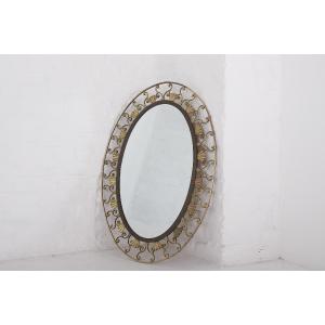 Oval Art Deco Brass Mirror - Maison Moderna, Circa 1930