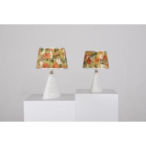 Pair Of Sgrafo Modern Porcelain Lamps - 1950s