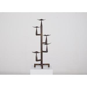 Brutalist Candelabra In Wrought Iron, 4 Arms - 1960s