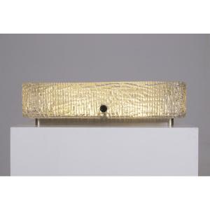 Square Ceiling Light In Textured Glass - 1970s