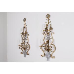 Imposing Gold-plated Wrought-iron Wall Sconces From The 1970s.