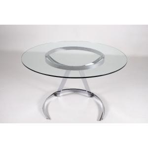 Table en acier chromé et verre, modèle "Scimitar", Boris Tabacoff, pour MMM, années 70.