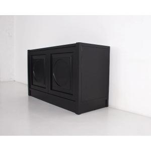 Small 2-door Storage Cabinet, Brutalist Style, Blackened Oak, 1970s.