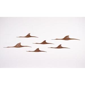 Wall Decoration Depicting A Flock Of Cranes, Teak, 1960s