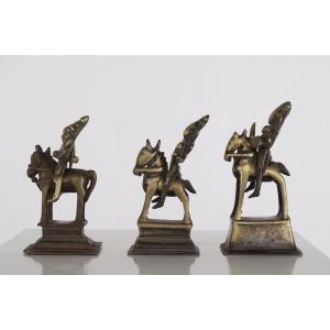 Three Bronze Statues Of Horsemen, Western India, 18th Century.