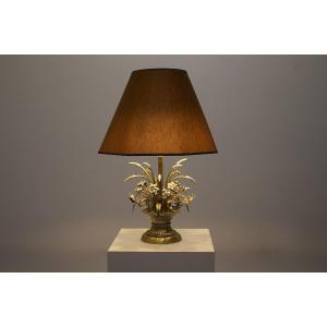 Lampe à poser en laiton et métal argenté, années 1970