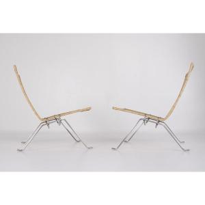 Two Wicker Armchairs, Model Pk 22, By Poul Kjaerholm, Fritz Hansen. Ed.