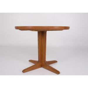 Small Round Teak Table With One Extension Leaf, Denmark, 1960s.