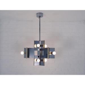 Suspension en laiton et chrome miroir, Gaetano Sciolari.